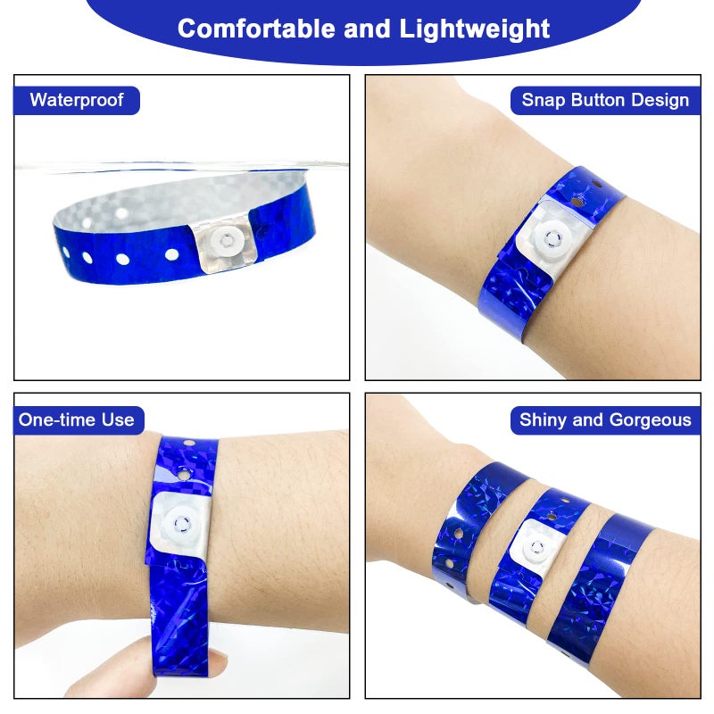 OUCHAN Holographic Plastic Party Wristbands Blue - 500 Pack Vinyl Wristbands for Events Club Music Meeting - Image 2